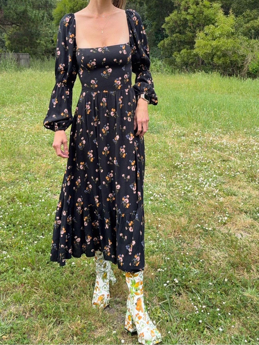 Reformation Mica square neck floral midi dress